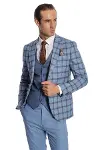 Ekose Ceketli Desenli Slim Fit Mavi Erkek Takım Elbise - Wessi-7
