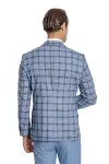 Ekose Ceketli Desenli Slim Fit Mavi Erkek Takım Elbise - Wessi-8