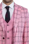 Ekose Ceketli Desenli Slim Fit Pembe Erkek Takım Elbise - Wessi-2