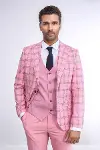 Ekose Ceketli Desenli Slim Fit Pembe Erkek Takım Elbise - Wessi-4