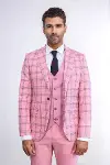 Ekose Ceketli Desenli Slim Fit Pembe Erkek Takım Elbise - Wessi-5