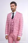Ekose Ceketli Desenli Slim Fit Pembe Erkek Takım Elbise - Wessi-6