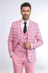 Ekose Ceketli Desenli Slim Fit Pembe Erkek Takım Elbise - Wessi-1