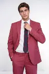 Desenli İki Parça Koyu Pembe Erkek Takım Elbise - Wessi-1