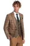 Kahverengi Yelekli Slim Fit Ekose Taba Erkek Takım Elbise - Wessi-4