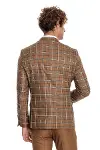 Kahverengi Yelekli Slim Fit Ekose Taba Erkek Takım Elbise - Wessi-6