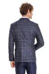 Mavi Yelekli Slim Fit Ekose Lacivert Erkek Takım Elbise - Wessi-7