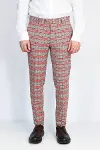 Kırmızı Ekose Desenli Slim Fit Gri Erkek Pantolon - Wessi-2