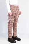 Kırmızı Ekose Desenli Slim Fit Gri Erkek Pantolon - Wessi-3
