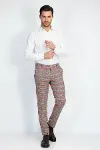 Kırmızı Ekose Desenli Slim Fit Gri Erkek Pantolon - Wessi-4