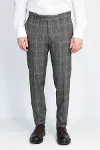 Kare Desenli Slim Fit Füme Erkek Pantolon - Wessi-2