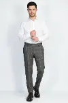 Kare Desenli Slim Fit Füme Erkek Pantolon - Wessi-4