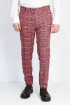 Ekose Desenli Slim Fit Bordo Erkek Pantolon - Wessi-2
