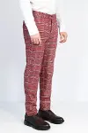 Ekose Desenli Slim Fit Bordo Erkek Pantolon - Wessi-3