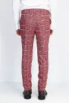 Ekose Desenli Slim Fit Bordo Erkek Pantolon - Wessi-5