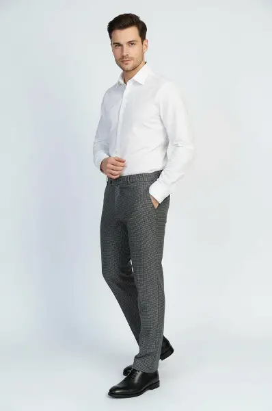 Kazayağı Desenli Füme Erkek Pantolon - Wessi