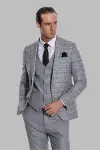 Ekose Ceketli Slim Fit Açık Gri Erkek Takım Elbise - Wessi-3