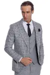 Ekose Ceketli Slim Fit Açık Gri Erkek Takım Elbise - Wessi-4