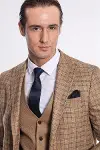 Ekose Ceketli Slim Fit Taba Erkek Takım Elbise - Wessi-2