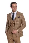 Ekose Ceketli Slim Fit Taba Erkek Takım Elbise - Wessi-5