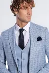 Ekose Ceketli Slim Fit Açık Mavi Erkek Takım Elbise - Wessi-2