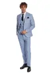 Ekose Ceketli Slim Fit Açık Mavi Erkek Takım Elbise - Wessi-4