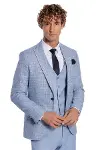 Ekose Ceketli Slim Fit Açık Mavi Erkek Takım Elbise - Wessi-5