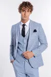 Ekose Ceketli Slim Fit Açık Mavi Erkek Takım Elbise - Wessi-1