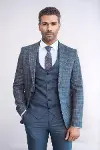 Ekose Ceketli Slim Fit Mavi Erkek Takım Elbise - Wessi-2