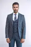Ekose Ceketli Slim Fit Mavi Erkek Takım Elbise - Wessi-3