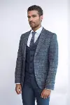 Ekose Ceketli Slim Fit Mavi Erkek Takım Elbise - Wessi-4