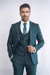 Ekose Ceketli Slim Fit Yeşil Erkek Takım Elbise - Wessi-4
