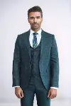 Ekose Ceketli Slim Fit Yeşil Erkek Takım Elbise - Wessi-5
