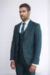 Ekose Ceketli Slim Fit Yeşil Erkek Takım Elbise - Wessi-6