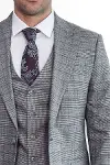 Ekose Ceketli Slim Fit Gri Erkek Takım Elbise - Wessi-2
