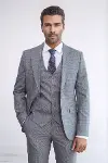 Ekose Ceketli Slim Fit Gri Erkek Takım Elbise - Wessi-4