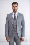 Ekose Ceketli Slim Fit Gri Erkek Takım Elbise - Wessi-5