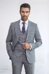 Ekose Ceketli Slim Fit Gri Erkek Takım Elbise - Wessi-1