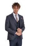Ekose Ceketli Slim Fit Lacivert Erkek Takım Elbise - Wessi-4