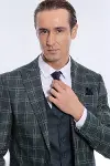 Ekose Ceketli Desenli Slim Fit Yeşil Erkek Takım Elbise - Wessi-2