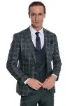 Ekose Ceketli Desenli Slim Fit Yeşil Erkek Takım Elbise - Wessi-3