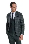Ekose Ceketli Desenli Slim Fit Yeşil Erkek Takım Elbise - Wessi-4