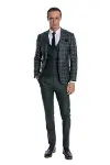 Ekose Ceketli Desenli Slim Fit Yeşil Erkek Takım Elbise - Wessi-5