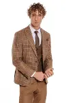 Ekose Ceketli Desenli Slim Fit Kahverengi Erkek Takım Elbise - Wessi-3