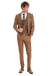 Ekose Ceketli Desenli Slim Fit Kahverengi Erkek Takım Elbise - Wessi-4