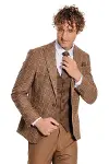Ekose Ceketli Desenli Slim Fit Kahverengi Erkek Takım Elbise - Wessi-5
