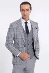Ekose Ceketli Desenli Slim Fit Gri Erkek Takım Elbise - Wessi-1