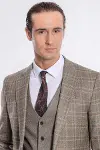 Ekose Ceketli Slim Fit Kahverengi Erkek Takım Elbise - Wessi-2