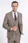 Ekose Ceketli Slim Fit Kahverengi Erkek Takım Elbise - Wessi-1