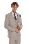 Ekose Ceketli Slim Fit Krem Erkek Takım Elbise - Wessi-4